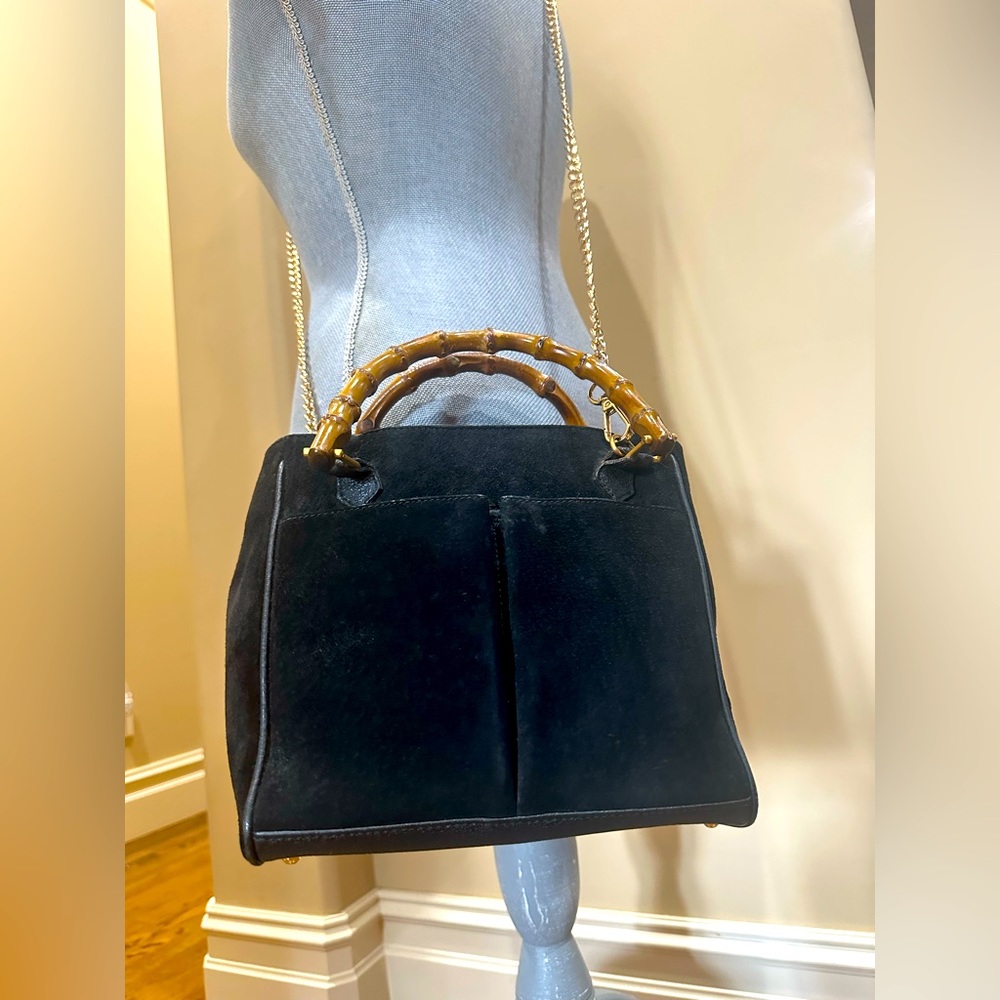 Gucci Black Diana Bamboo Mini Leather/Suede Crossbody bag w/unbranded chain